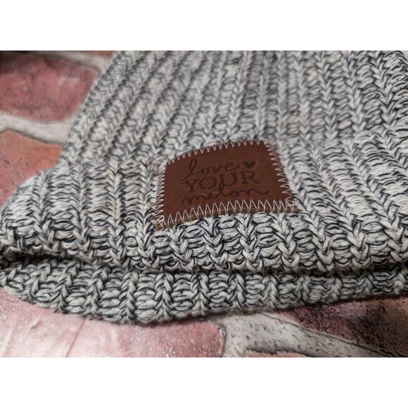 Love Your Melon Beanie Winter Hat 100% Cotton Knit Cuffed Black White Women OSFA - Picture 2 of 5